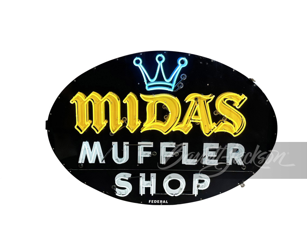 LARGE 1950S MIDAS MUFFLER SHOP NEON PORCELAIN SIGN