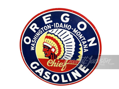 LARGE CIRCA 1940S OREGON CHIEF GASOLINE PORCELAIN SIGN - 2