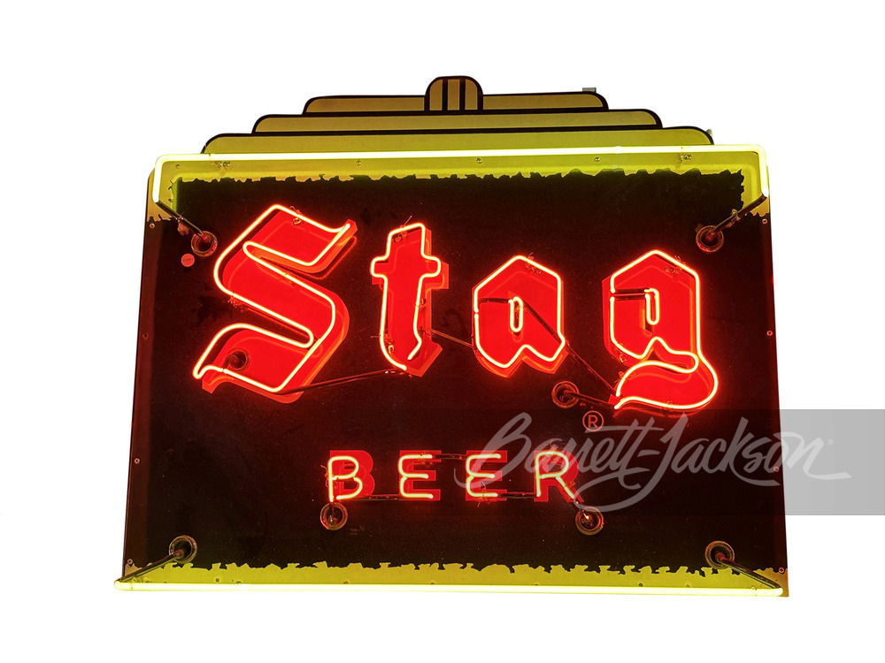 1930S STAG BEER NEON PORCELAIN SIGN