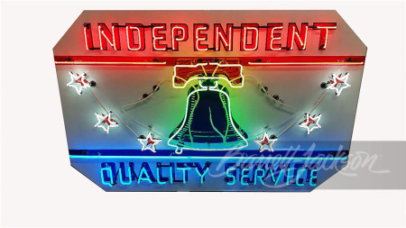 1940S INDEPENDENT GASOLINE QUALITY SERVICE PORCELAIN SIGN WITH ANIMATED NEON