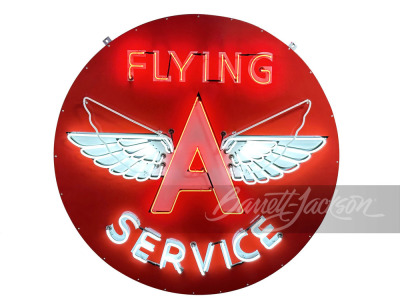 1940S-50S FLYING A SERVICE PORCELAIN WITH ANIMATED NEON SIGN