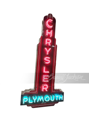 LARGE CIRCA 1940S CHRYSLER PLYMOUTH NEON PORCELAIN SIGN