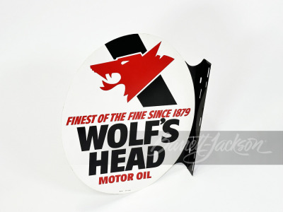 VINTAGE WOLF'S HEAD MOTOR OIL TIN FLANGE SIGN