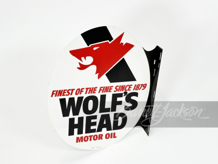 VINTAGE WOLF'S HEAD MOTOR OIL TIN FLANGE SIGN