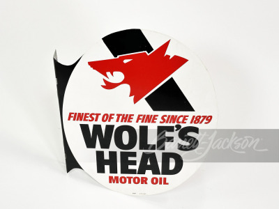 VINTAGE WOLF'S HEAD MOTOR OIL TIN FLANGE SIGN - 2