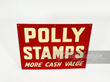 LATE 1950S-EARLY '60S POLLY STAMPS TIN SIGN