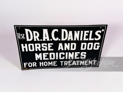 CIRCA 1930S DR. A.C. DANIELS' HORSE AND DOG MEDICINES EMBOSSED TIN SIGN