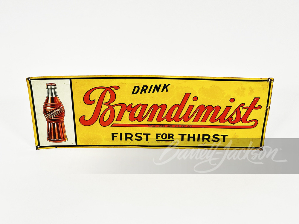 EARLY 1930S BRANDIMIST SODA EMBOSSED TIN SIGN