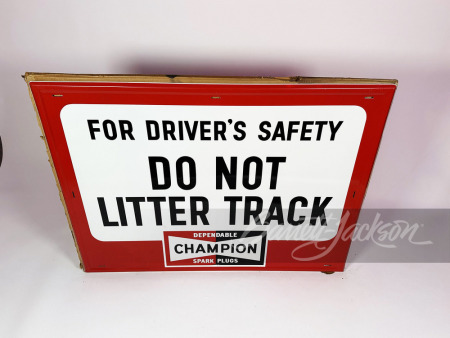 1972 CHAMPION SPARK PLUGS "DO NOT LITTER TRACK" TIN SIGN