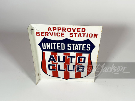 1940S UNITED STATES AUTO CLUB TIN FLANGE SIGN