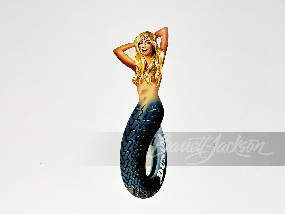 1960S DUNLOP TIRES MERMAID PINUP GIRL TIN SIGN