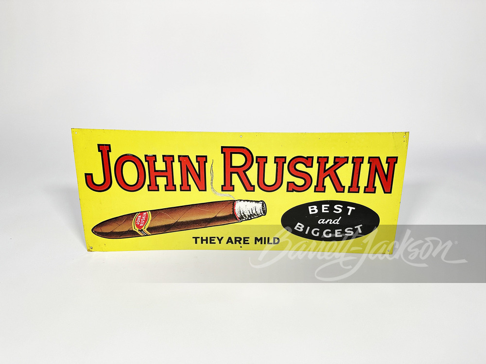 1940S-50S JOHN RUSKIN CIGARS EMBOSSED TIN SIGN