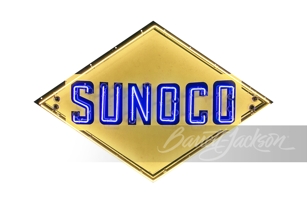 LARGE 1950S SUNOCO OIL PORCELAIN SIGN WITH NEON