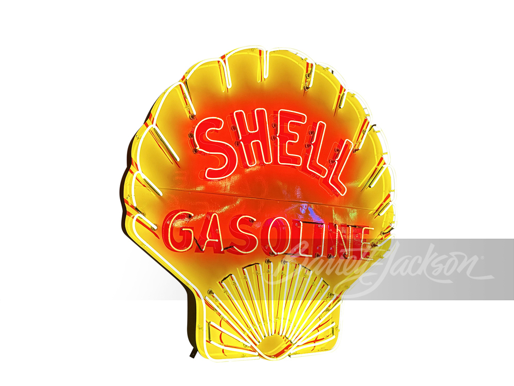 LARGE 1930S SHELL GASOLINE PORCELAIN WITH NEON SIGN