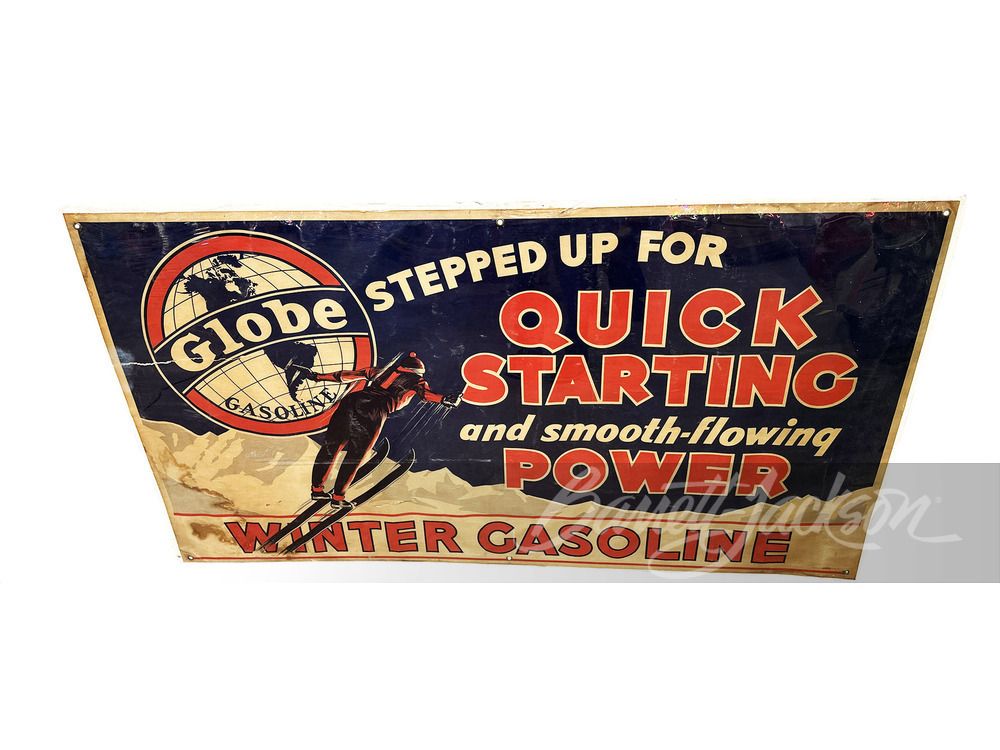 CIRCA 1930S-40S GLOBE GASOLINE CARDBOARD POSTER