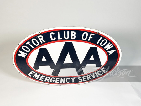 CIRCA 1960S AAA MOTOR CLUB OF IOWA PORCELAIN SIGN