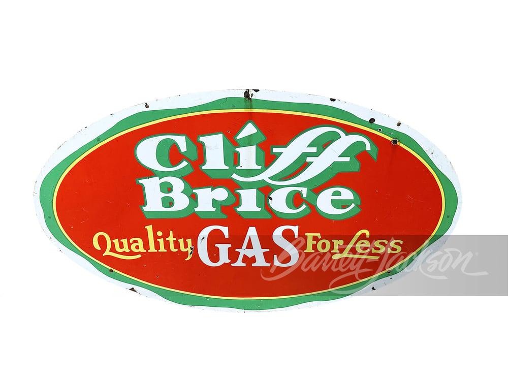 LARGE 1950S CLIFF BRICE GAS PORCELAIN SIGN