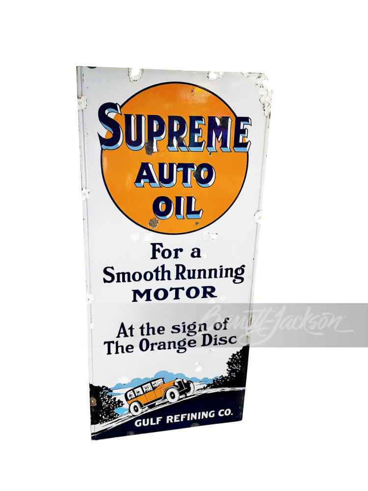 1920S GULF SUPREME AUTO OIL PORCELAIN SIGN