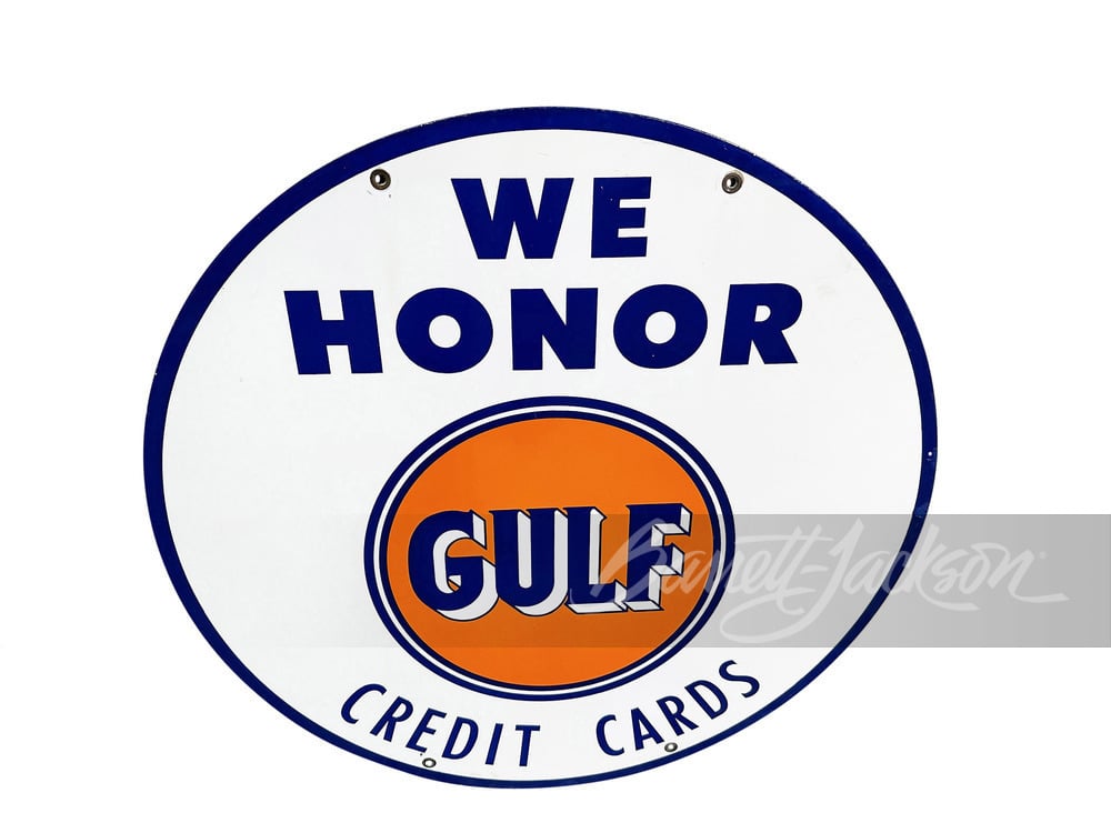 1950S GULF OIL CREDIT CARDS PORCELAIN SIGN