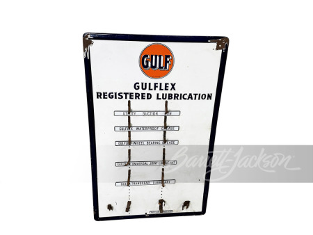 CIRCA 1930S-40S GULF OIL PORCELAIN GREASE GUN RACK DISPLAY SIGN