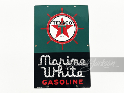 1954 TEXACO MARINE WHITE GASOLINE PORCELAIN PUMP PLATE SIGN