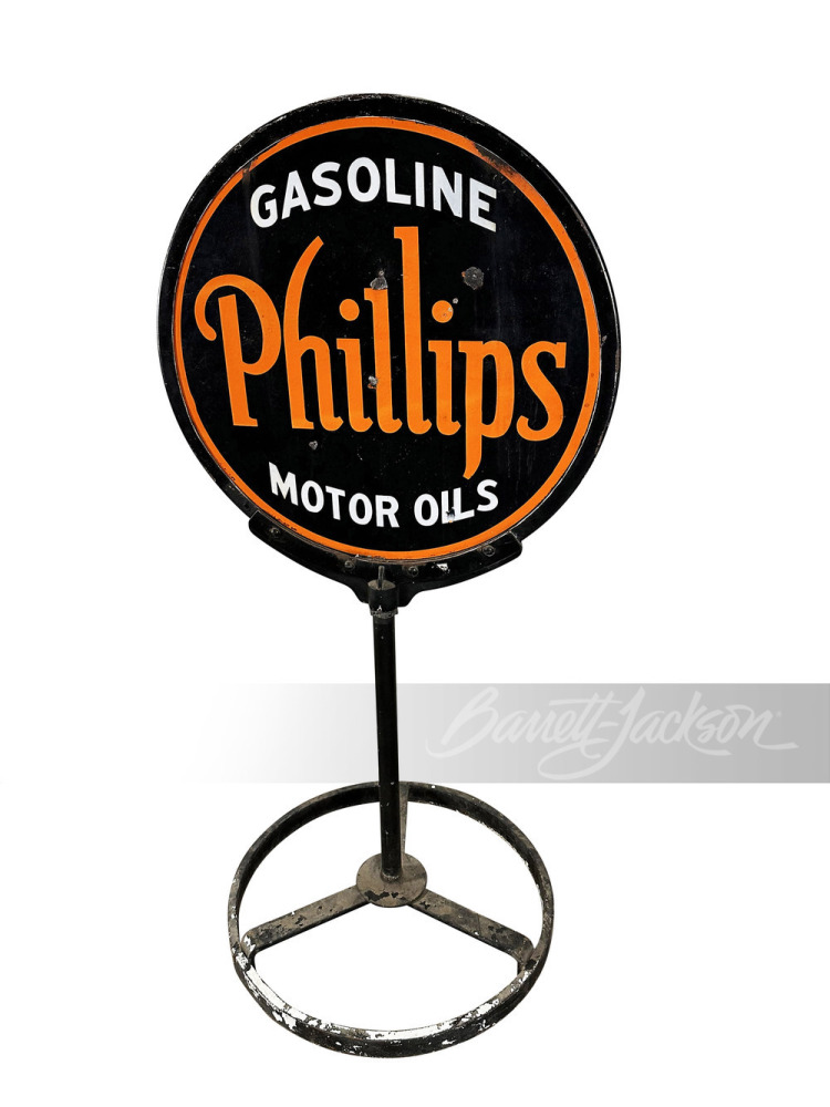 CIRCA 1930S-40S PHILLIPS GASOLINE/MOTOR OILS PORCELAIN CURB SIGN