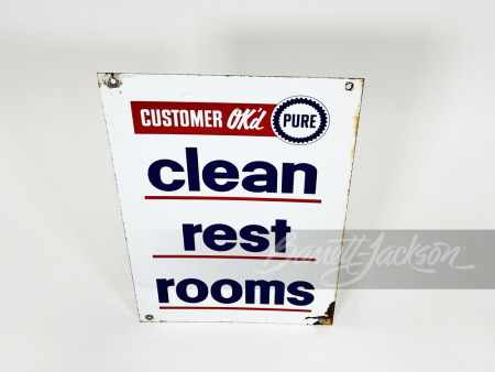 1950S PURE OIL "CLEAN REST ROOMS" PORCELAIN SIGN