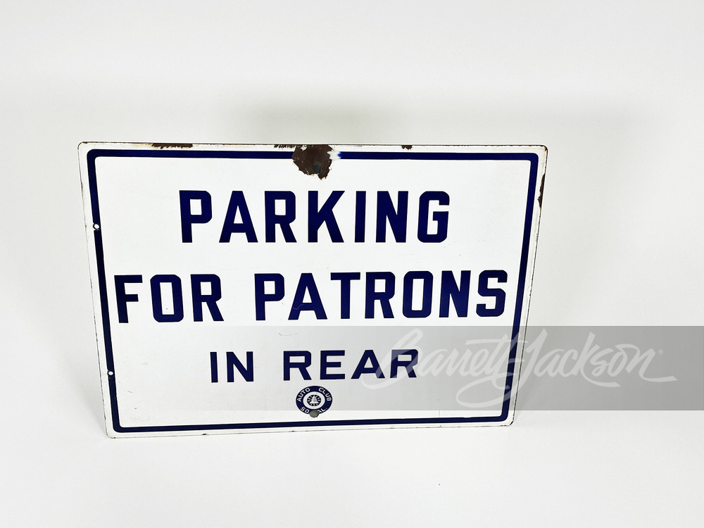 CIRCA 1940S-50S AUTO CLUB SO CAL PORCELAIN PARKING SIGN