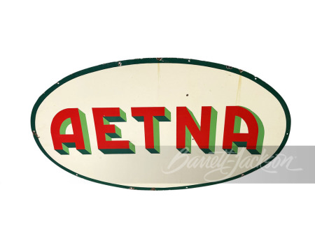 LARG 1940S AETNA GASOLINE PORCELAIN SIGN