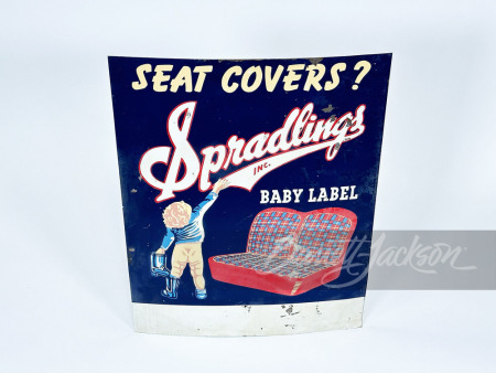 1930S SPRADLINGS BABY LABEL SEAT COVERS TIN SIGN