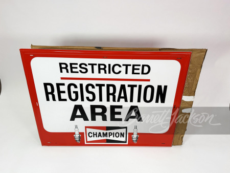 VINTAGE CHAMPION SPARK PLUGS REGISTRATION AREA TIN SIGN