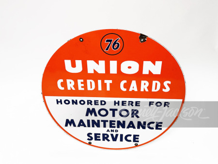 LATE 1950S UNION 76 CREDIT CARDS PORCELAIN SIGN