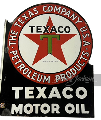 EARLY 1930S TEXACO OIL PORCELAIN FLANGE SIGN - 2