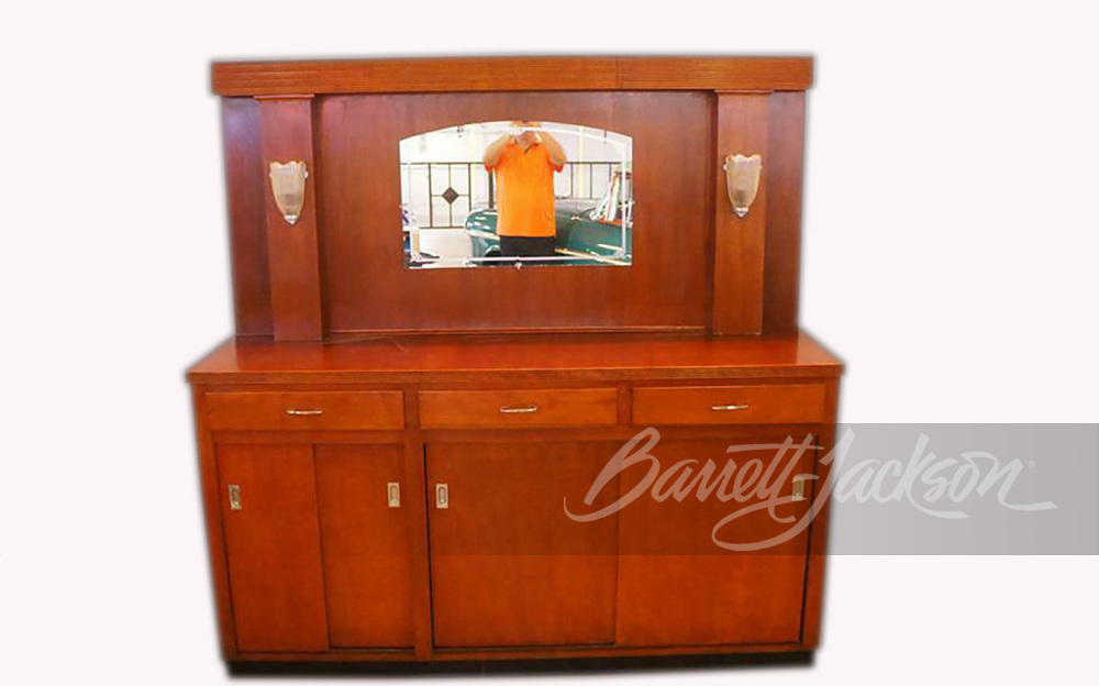 All original 1930's Soda Fountain wooden bar back with period lights and mirror.