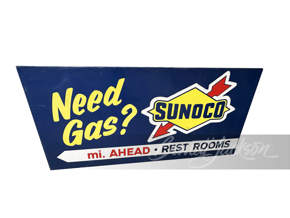 LARGE EARLY 1960S SUNOCO GASOLINE TIN SIGN