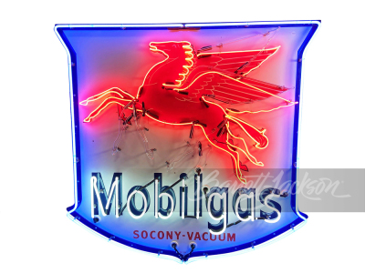 1930S MOBILGAS PORCELAIN WITH ANIMATED NEON SIGN