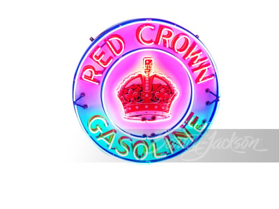 CIRCA 1930S-40S RED CROWN GASOLINE PORCELAIN SIGN WITH NEON