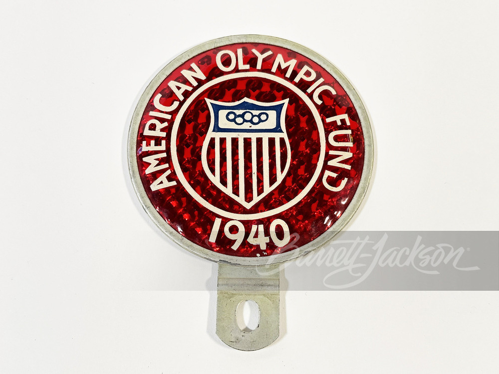 1940 AMERICAN OLYMPIC FUND LICENSE PLATE ATTACHMENT SIGN