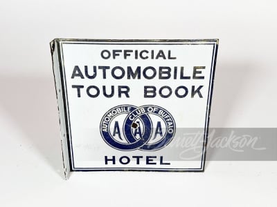 CIRCA 1920S-30S AUTOMOBILE CLUB OF BUFFALO HOTEL PORCELAIN FLANGE SIGN