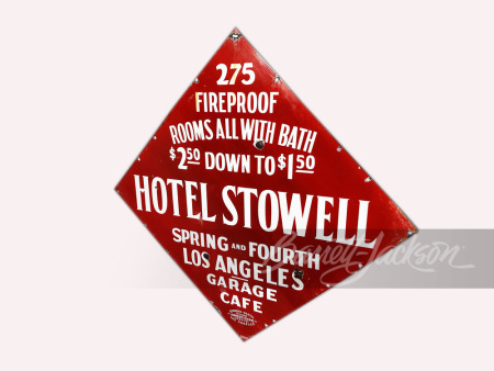 1920S-30S LOS ANGELES HOTEL STOWELL PORCELAIN SIGN