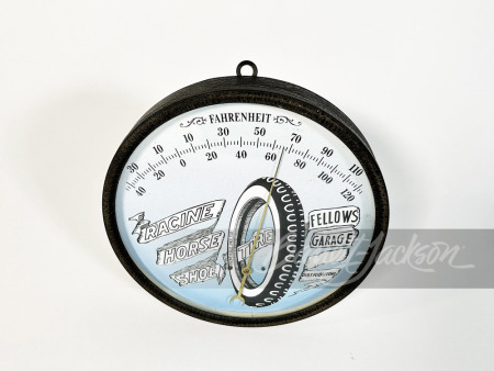 CIRCA TEENS RACINE HORSE SHOE TIRE TIN THERMOMETER