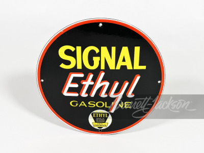 CIRCA-1940S SIGNAL ETHYL GASOLINE PORCELAIN PUMP PLATE SIGN