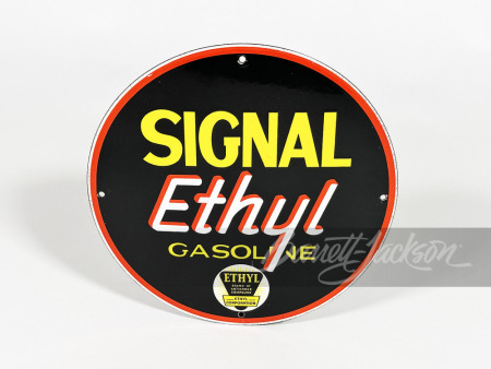 CIRCA-1940S SIGNAL ETHYL GASOLINE PORCELAIN PUMP PLATE SIGN