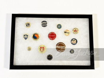 SHADOWBOX OF 14 LATE TEENS-EARLY '20S LAPEL PINS