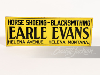 CIRCA LATE TEENS EARLE EVANS HORSE SHOEING-BLACKSMITHING TIN SIGN