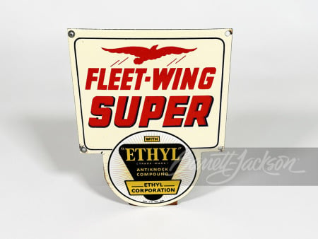 1940S FLEET-WING SUPER GASOLINE PORCELAIN PUMP PLATE SIGN