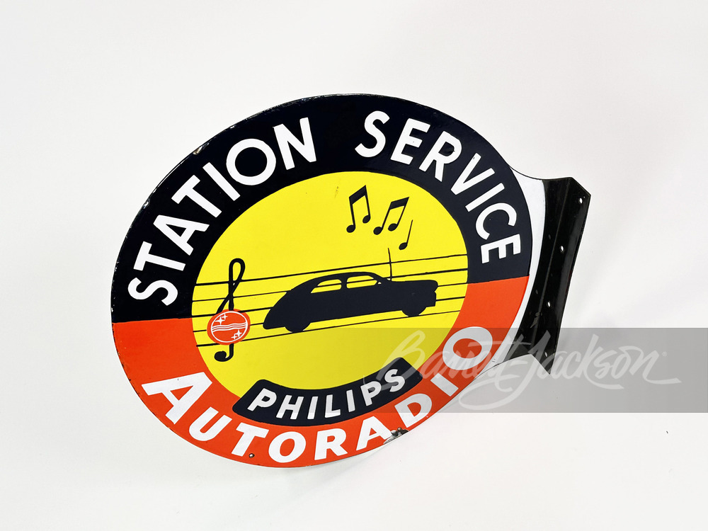 1940S PHILIPS AUTORADIO SERVICE STATION PORCELAIN FLANGE SIGN