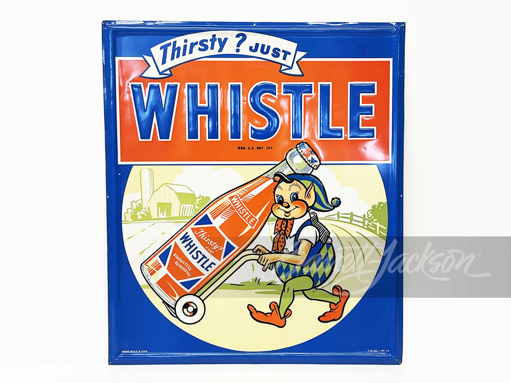 1948 WHISTLE SODA EMBOSSED TIN SIGN