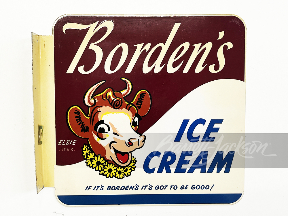 1950S NOS BORDEN'S ICE CREAM TIN FLANGE SIGN