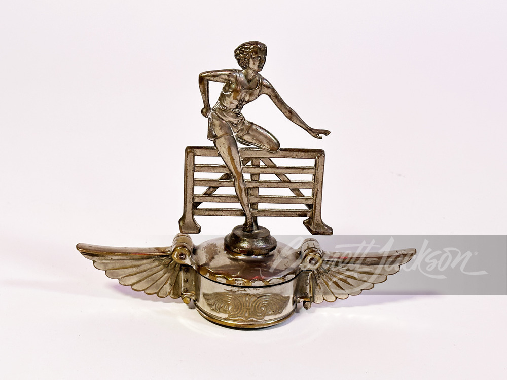 CIRCA 1920S LADY HURDLER HOOD MASCOT